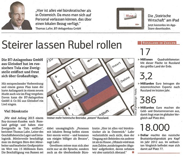 BT-Anlagenbau - Presse Archiv - Steirische Wirtschaft 27 30 08 2013