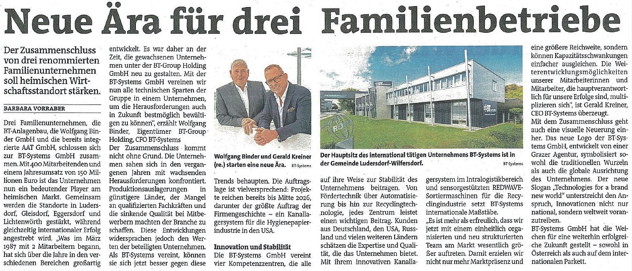 Presseartikel aus der Woche vom 16./17. Oktober 2024 - Neue Ära für drei Familienbetriebe