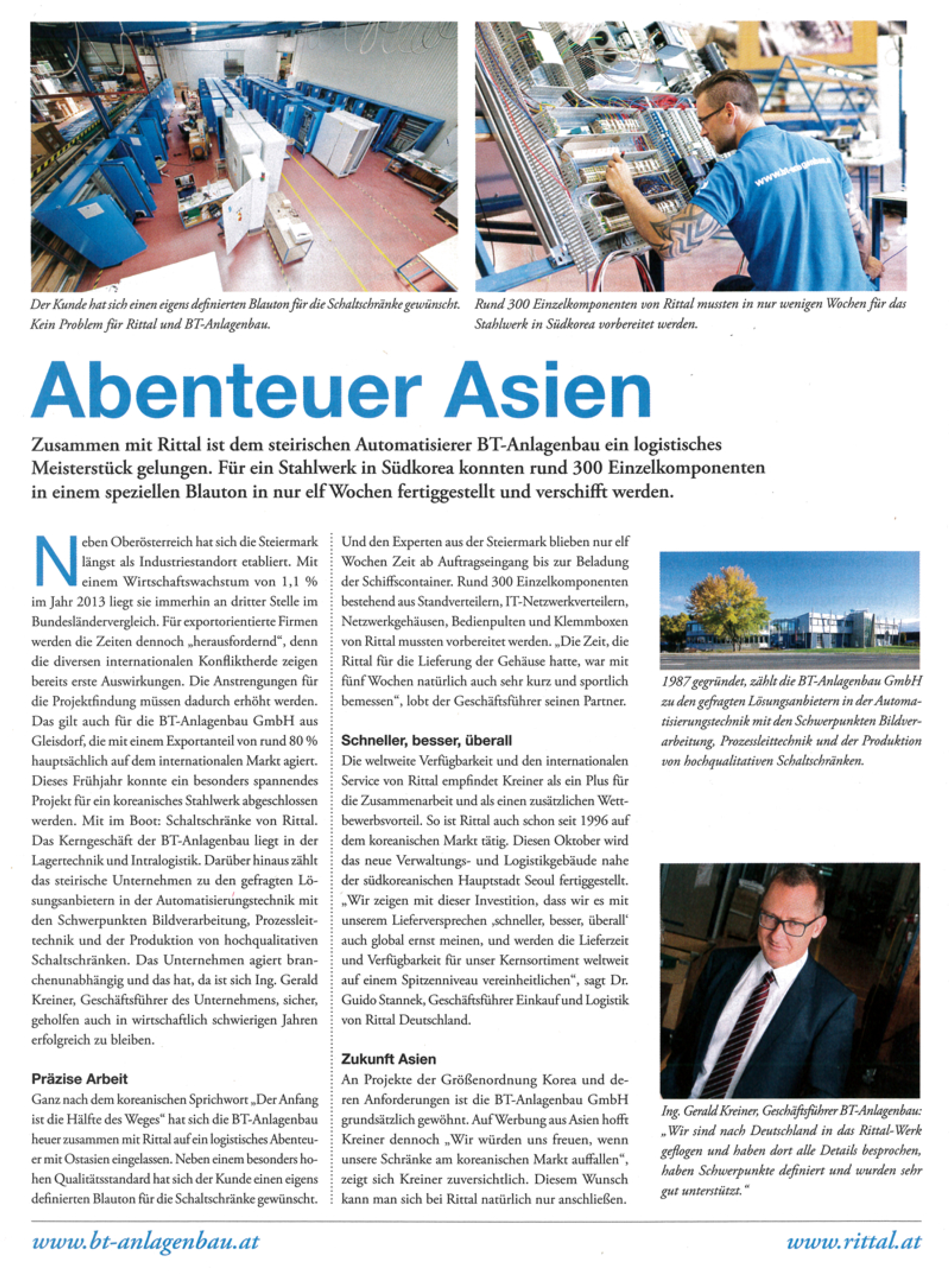 BT-Anlagenbau - Presse Archiv - Industriemagazin 11 2014